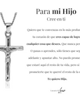 Collar Cruz® - Para mi Hijo (con nota dedicada y caja de madera con luz)