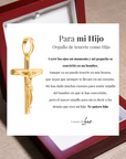 Collar Cruz® - Para mi Hijo (con nota dedicada y caja de madera con luz)