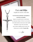 Collar Cruz® - Para mi Hijo (con nota dedicada y caja de madera con luz)