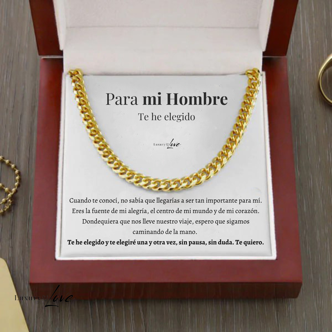 Collar Cuban Style® Dorado para mi Hombre (con carta dedicada y Caja con Luz)