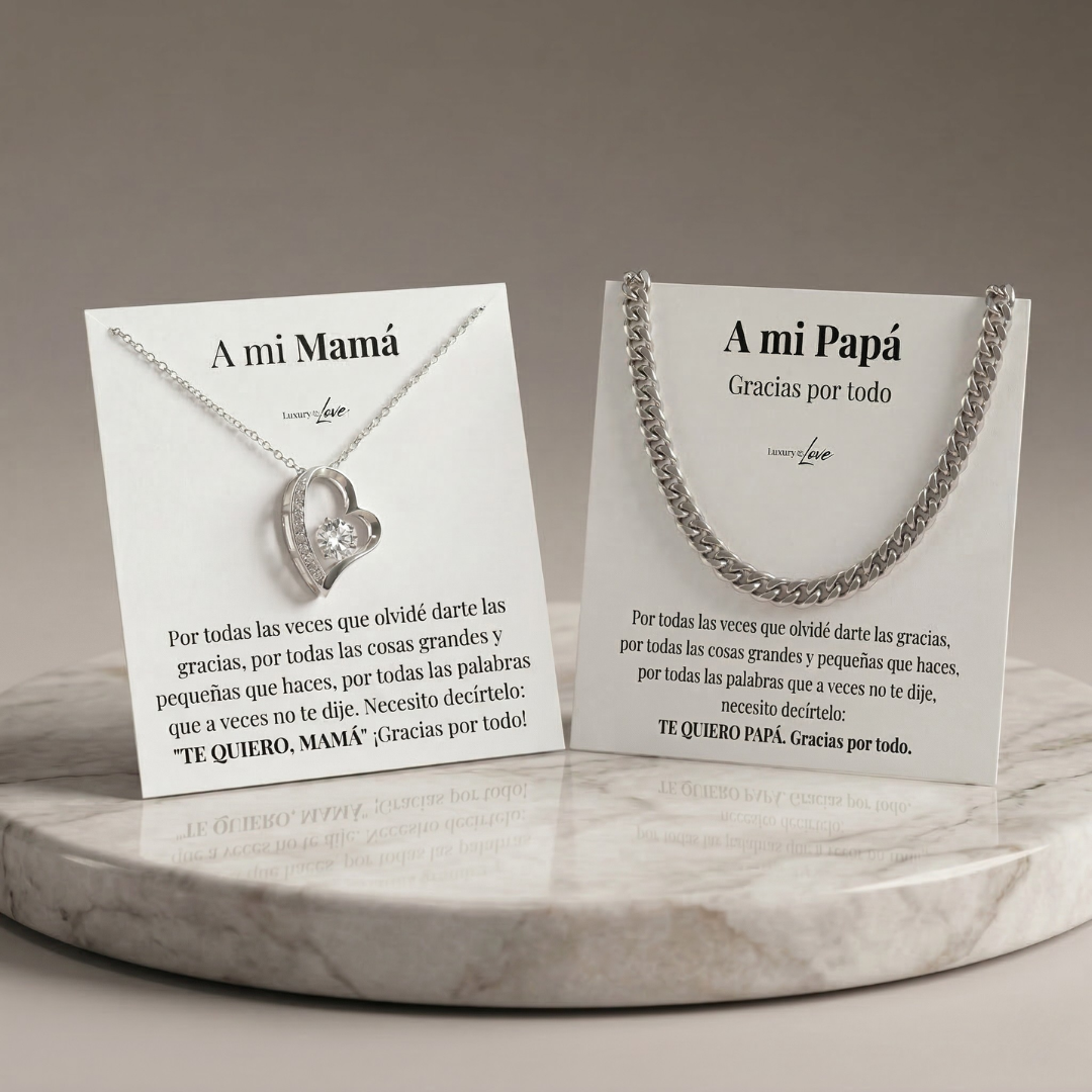 REGALO PARA MI MAMÁ Y PAPÁ (collar Amor Eterno con nota dedicada)