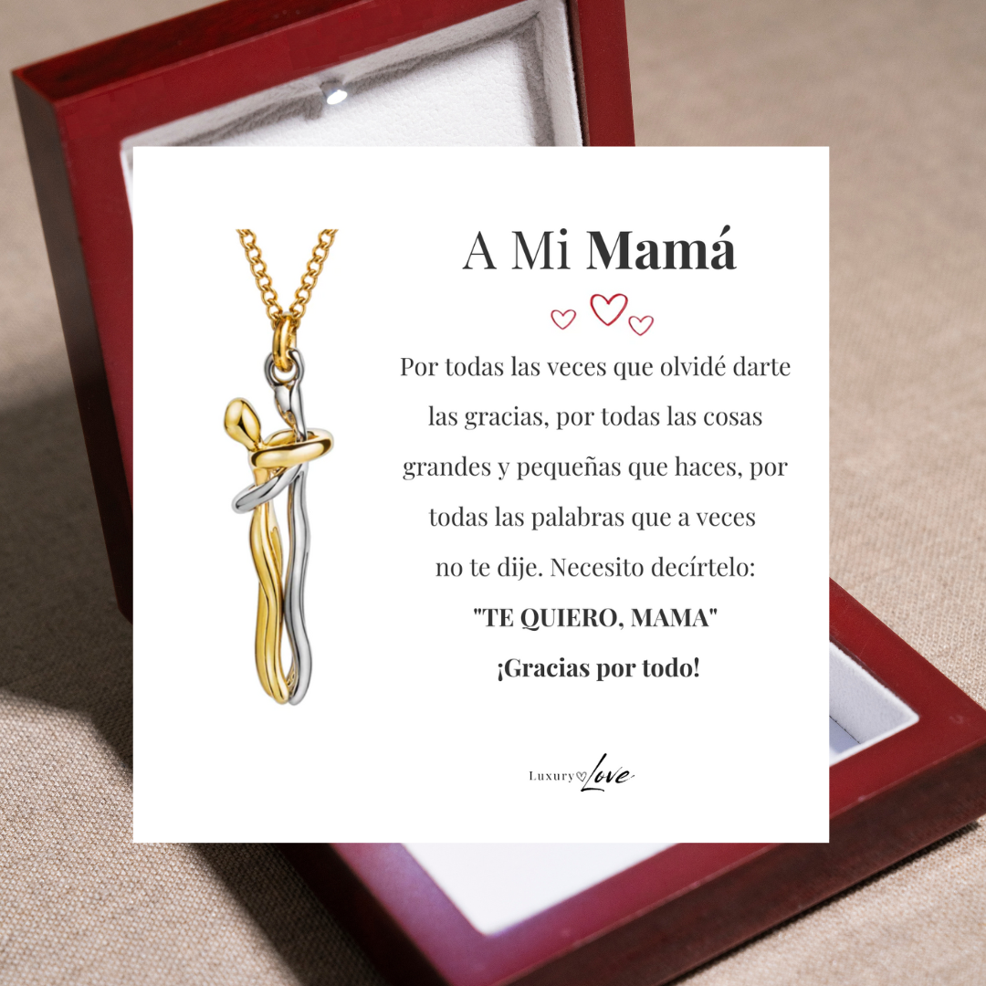 Collar Abrazo-Eterno®  para mi Madre (con Nota especial y Caja de madera con luz)