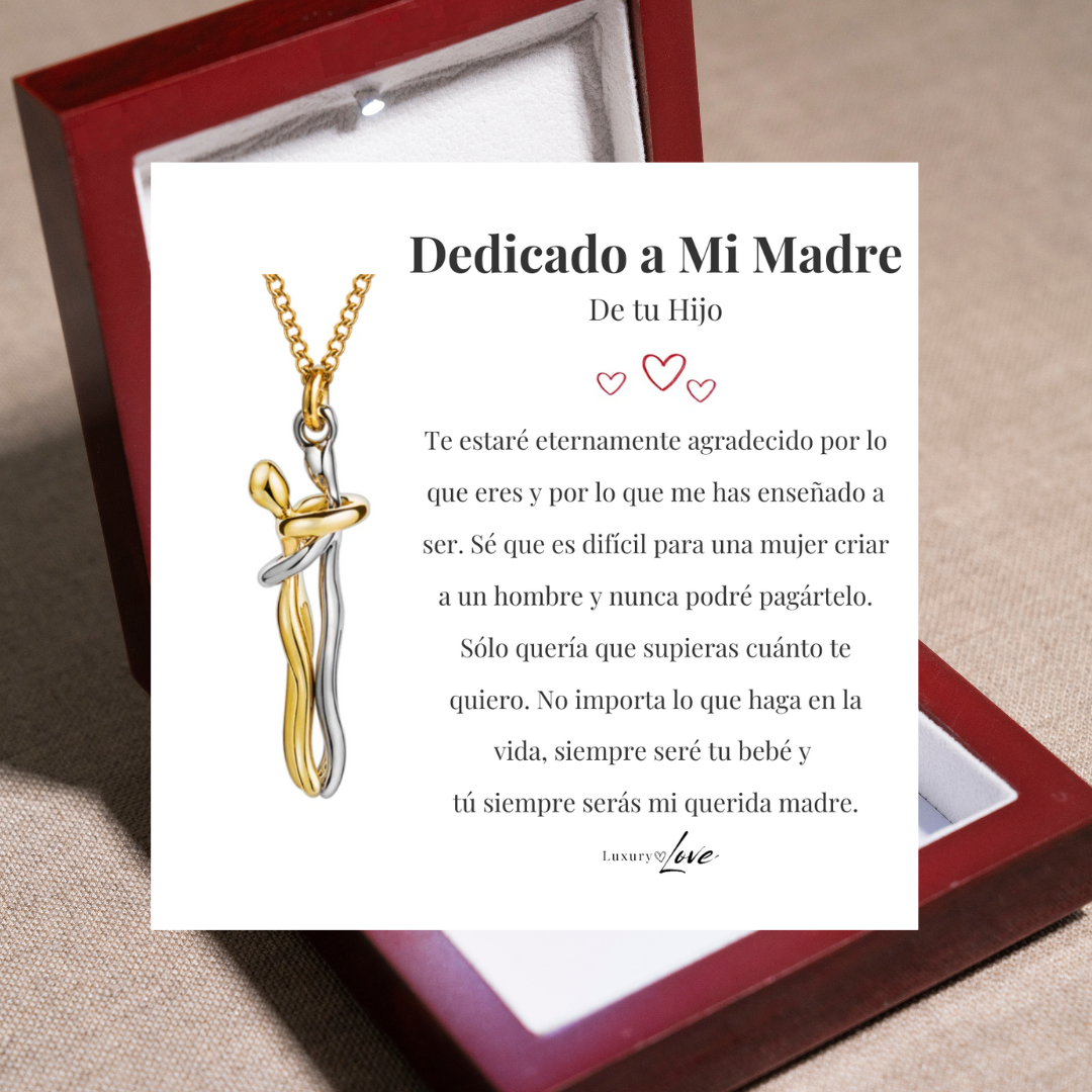 Collar Abrazo-Eterno®  para mi Madre (con Nota especial y Caja de madera con luz)